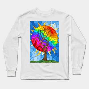 Tree Of Life Stained Glass Pattern Design Long Sleeve T-Shirt